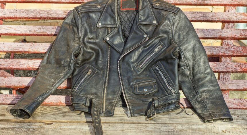 One,Leather,Old,Worn,Dirty,Biker,Classic,Unbuttoned,With,Iron