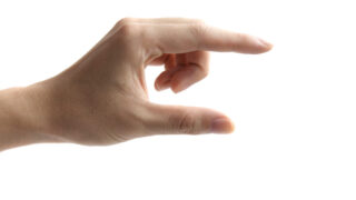 hands as if holding something between thumb